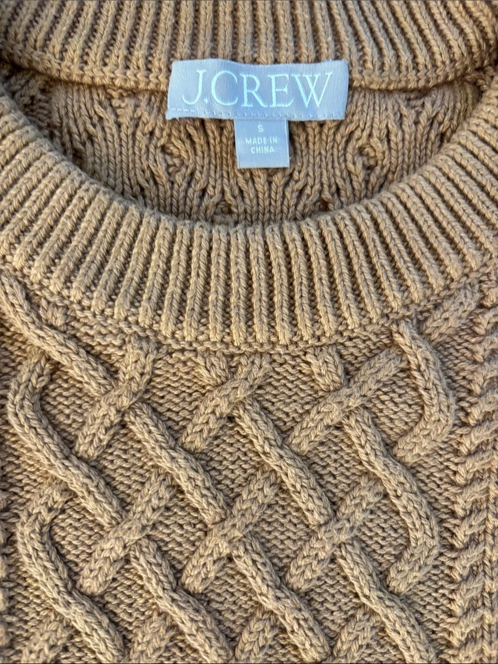 J. Crew Women’s Cable Knit Crewneck Sweater in Camel Brown